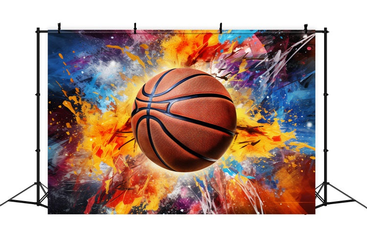 Basketball Photo Backdrop Exploding Colors Vibrant Backdrop BRP1-332