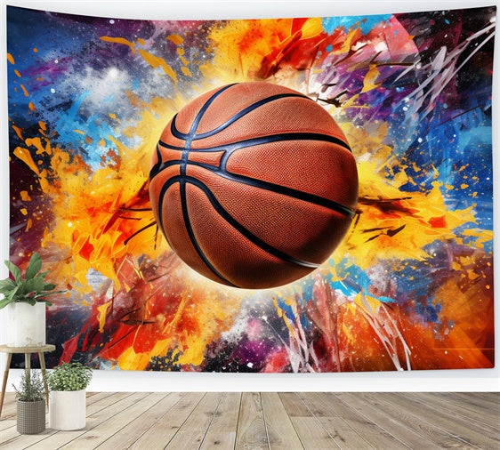 Basketball Photo Backdrop Exploding Colors Vibrant Backdrop BRP1-332