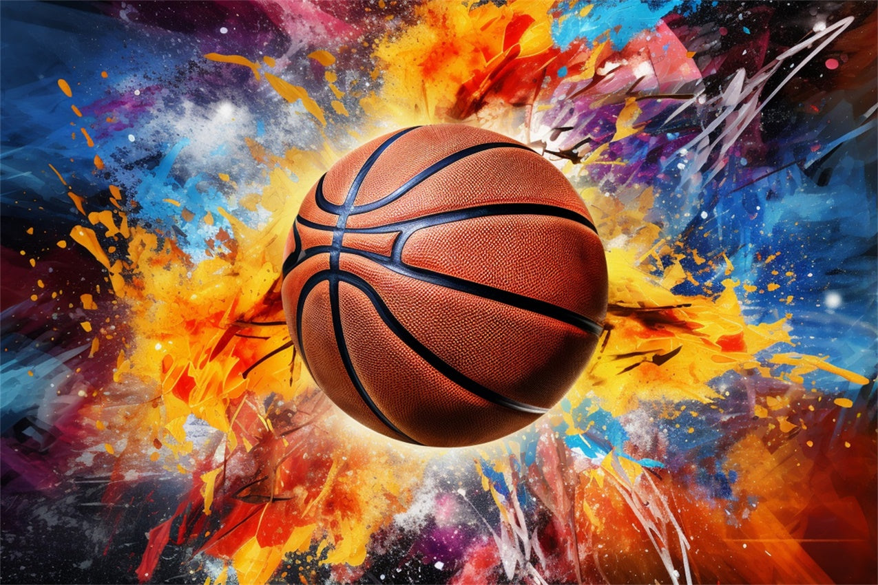 Basketball Photo Backdrop Exploding Colors Vibrant Backdrop BRP1-332