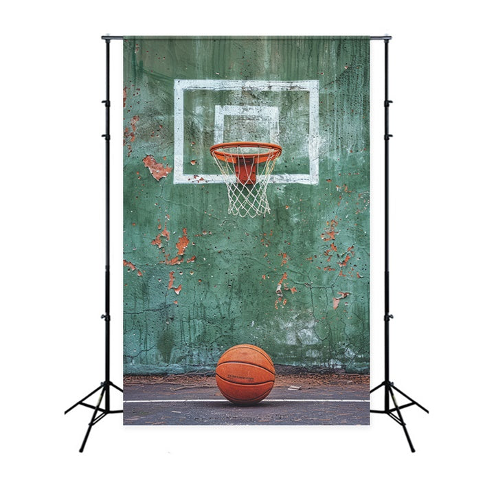 Basketball Backdrops Vintage Green Wall Hoop Backdrop BRP1-334