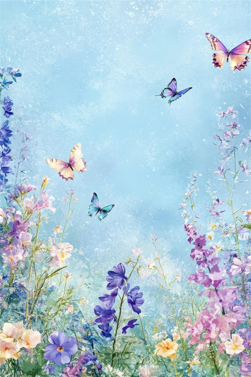 Flower Backdrop Blooming Spring Pastel Butterfly Backdrop BRP1-388