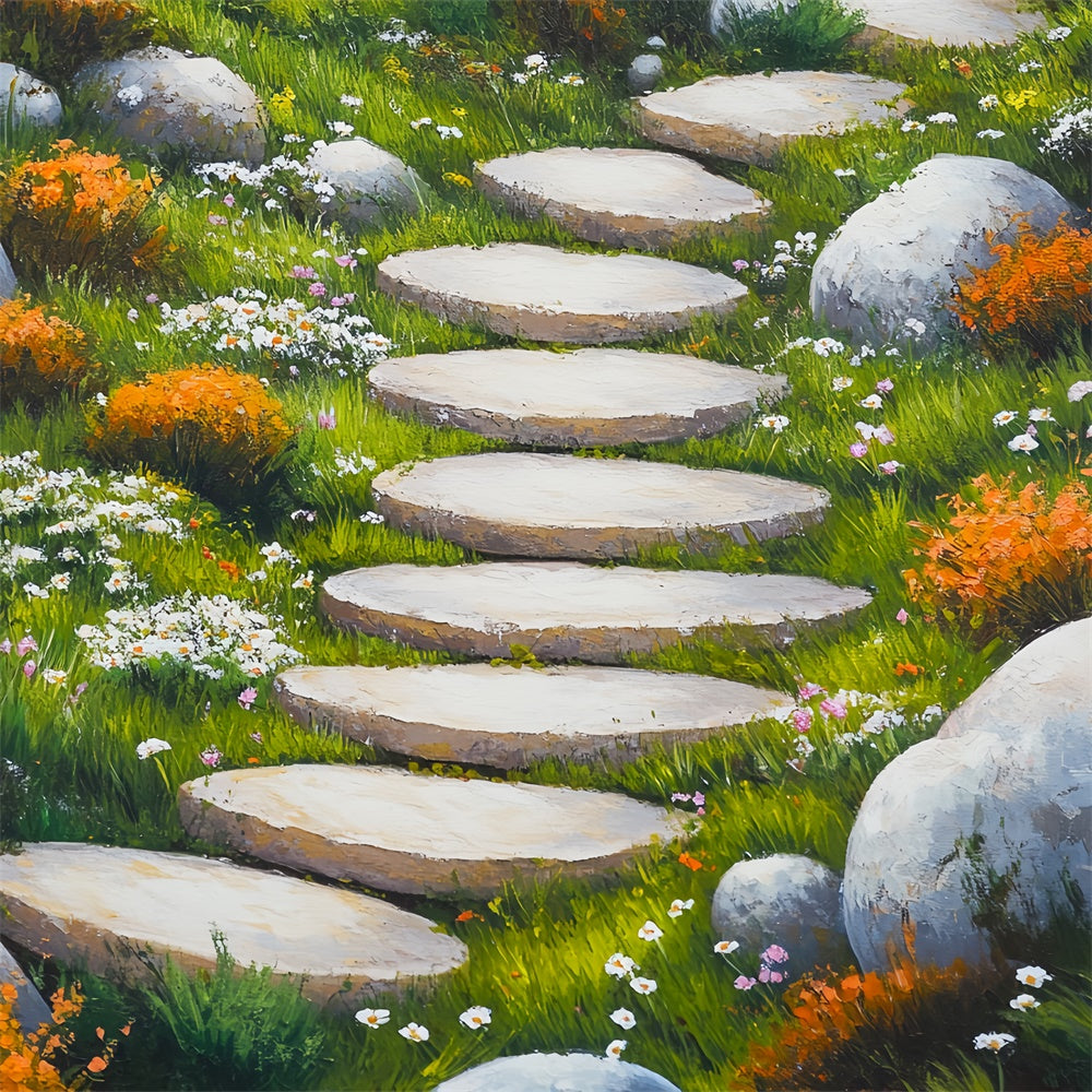 Backdrops And Floors Flowers Stone Stepping Path Backdrop BRP1-47