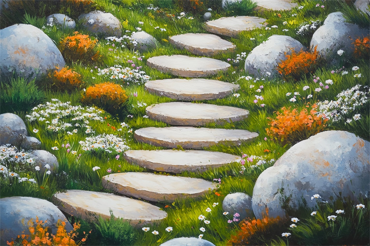 Backdrops And Floors Flowers Stone Stepping Path Backdrop BRP1-47