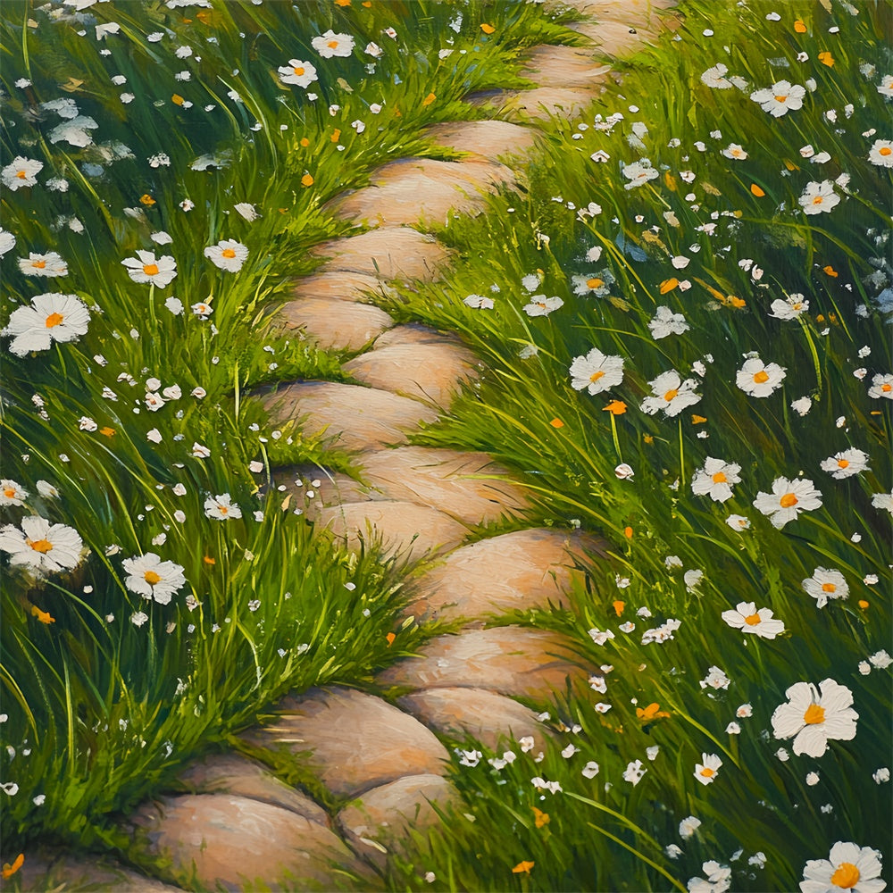 Photography Backdrop Floors Daisies Grass Stone Walk Backdrop BRP1-48