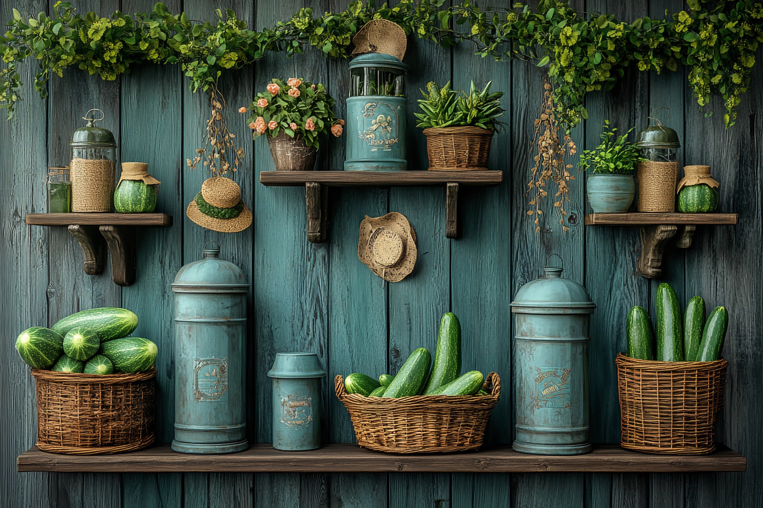 Spring Photo Backdrop Vintage Shelf Fresh Produce Backdrop BRP1-5