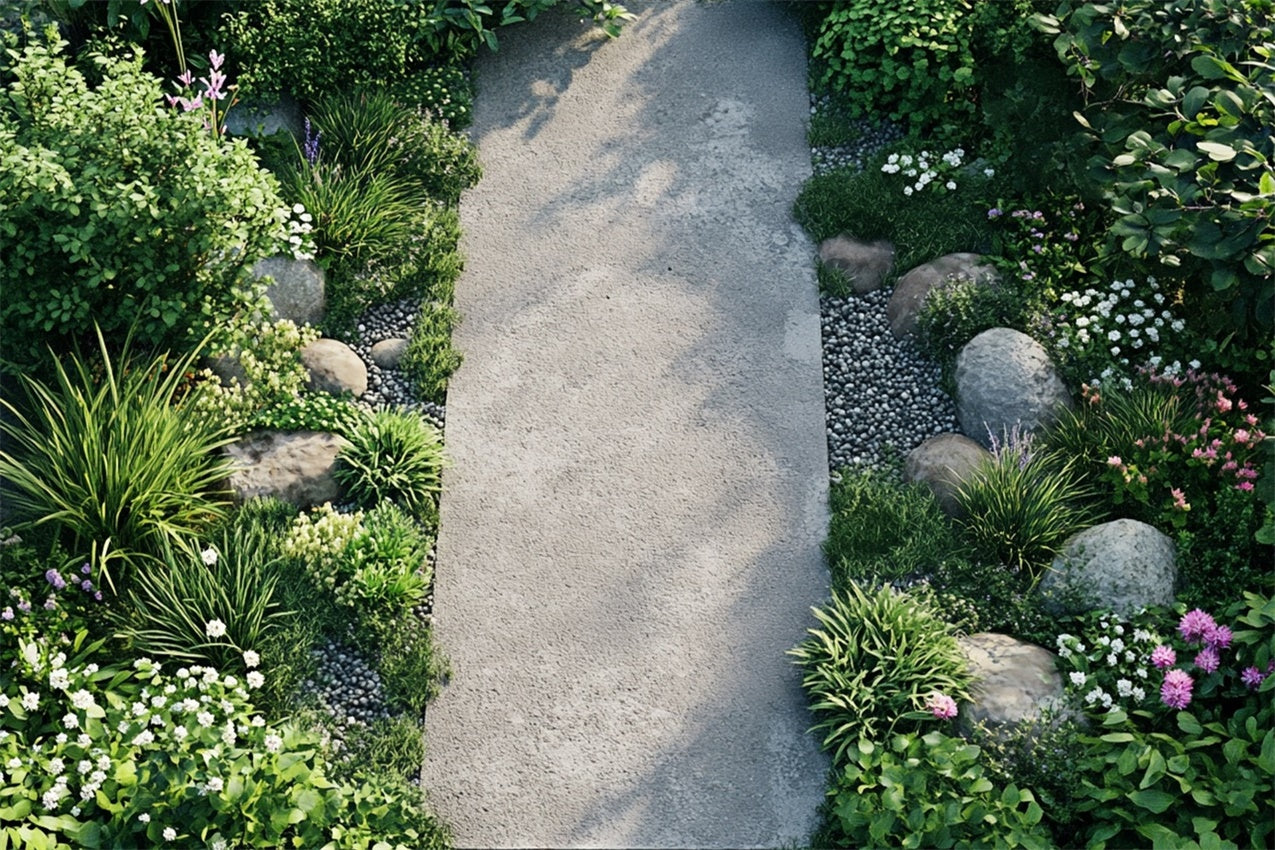 Floor Backdrop Photography Concrete Walkway Greenery Pebbles Backdrop BRP1-50