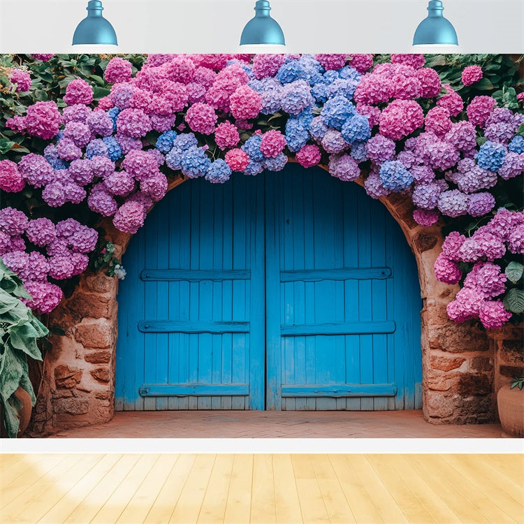 Backdrops Spring Blue Archway Hydrangea Blooms Backdrop BRP1-8
