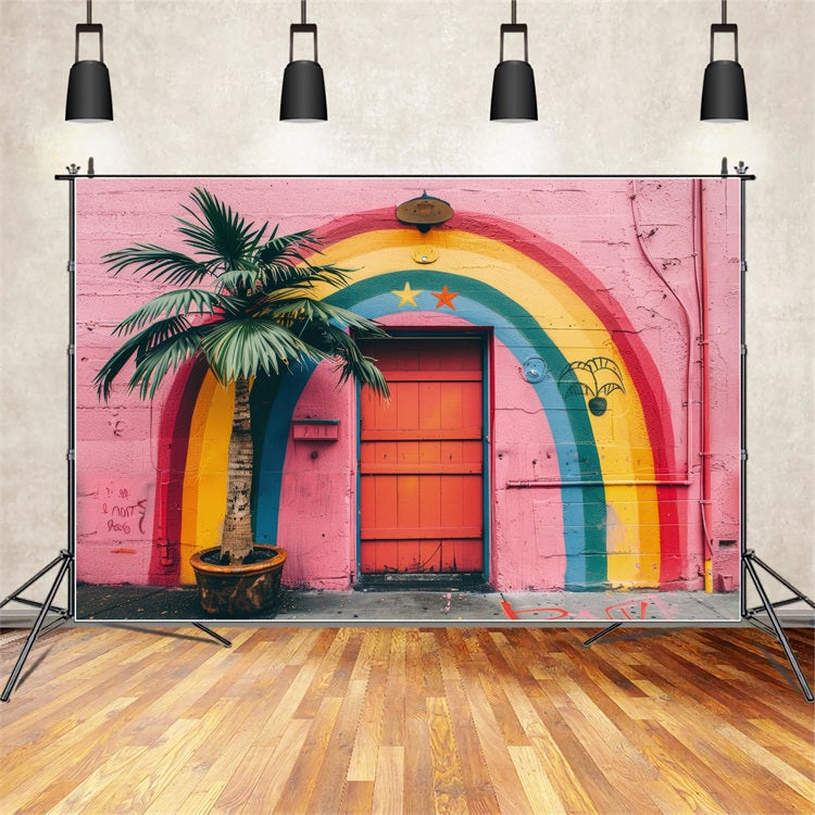 Rainbow Wall Tropical Palm Mural Boho Backdrop BRP10-111