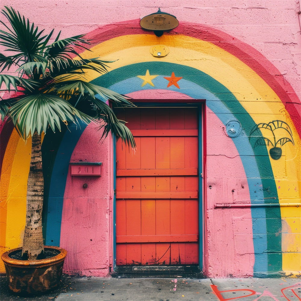 Rainbow Wall Tropical Palm Mural Boho Backdrop BRP10-111