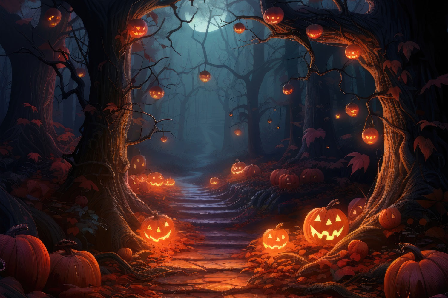 Halloween Photography Backdrops Gloomy Path Scary Pumpkins Backdrop BRP10-180