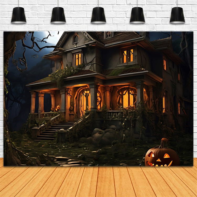 Halloween Backdrops Photography Spooky House Pumpkin Backdrop BRP10-182
