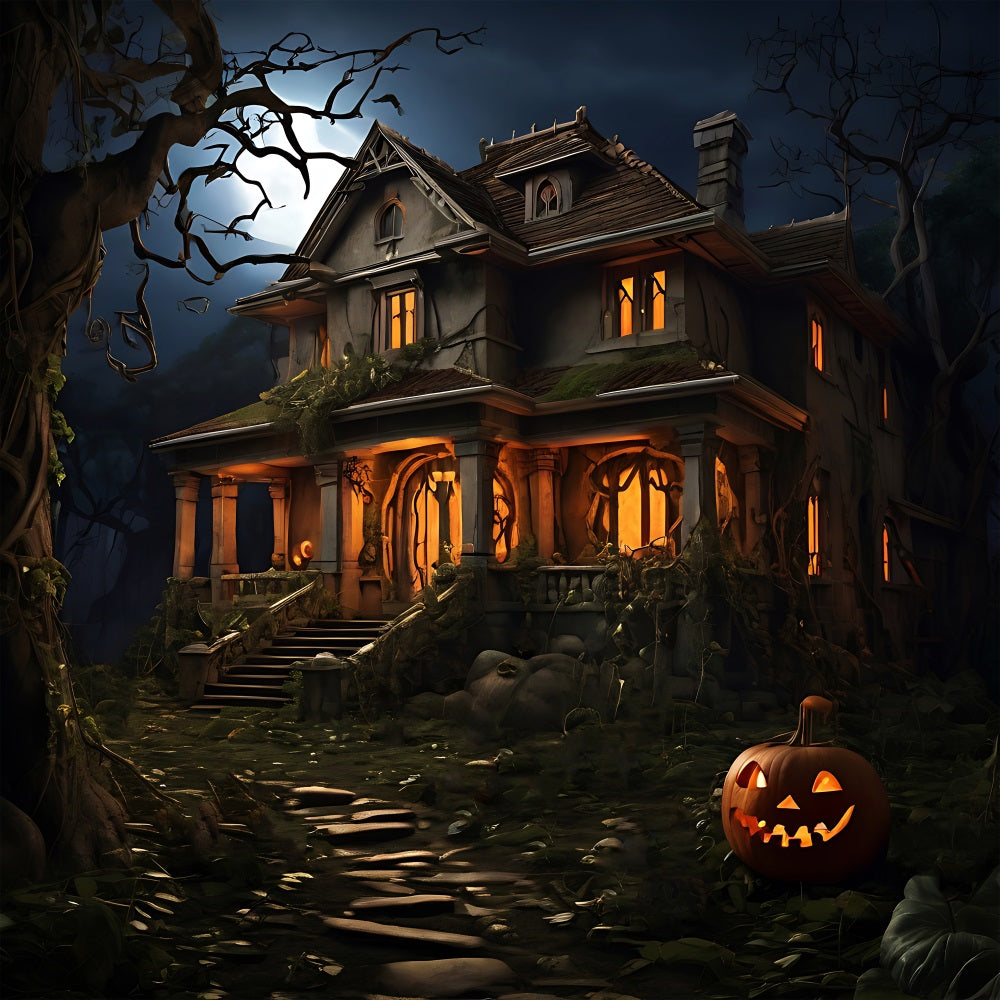 Halloween Backdrops Photography Spooky House Pumpkin Backdrop BRP10-182