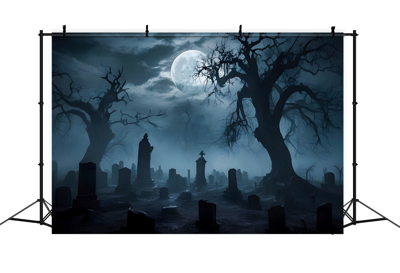 Halloween Photo Backdrop Foggy Graveyard Twisted Trees Backdrop BRP10-194