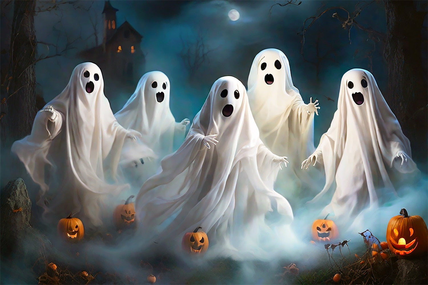 Backdrop For Halloween Ghosts Lanterns Fog Backdrop BRP10-198