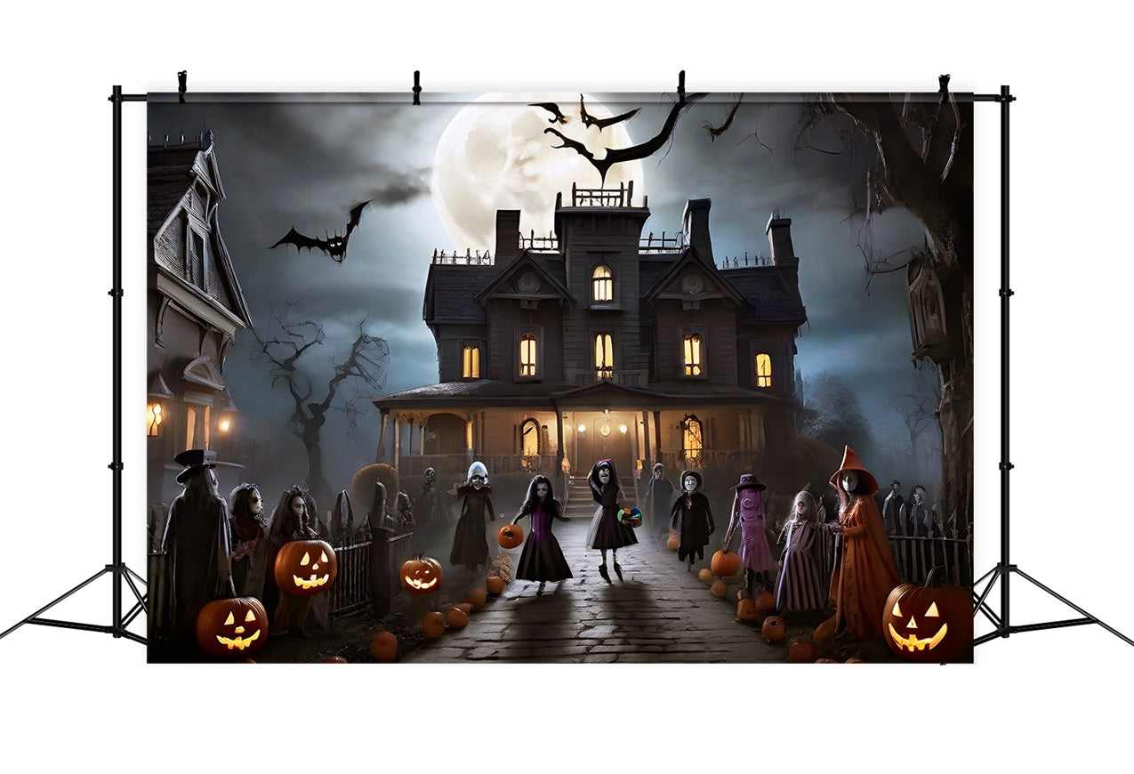 Backdrops Halloween Mansion Night Trick-or-Treat Bats Backdrop BRP10-210