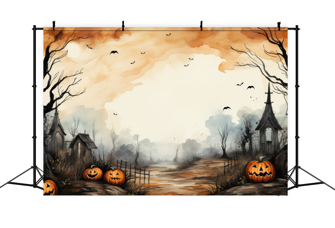 Spooky Halloween Backdrop Path Pumpkins Bats Backdrop BRP10-216