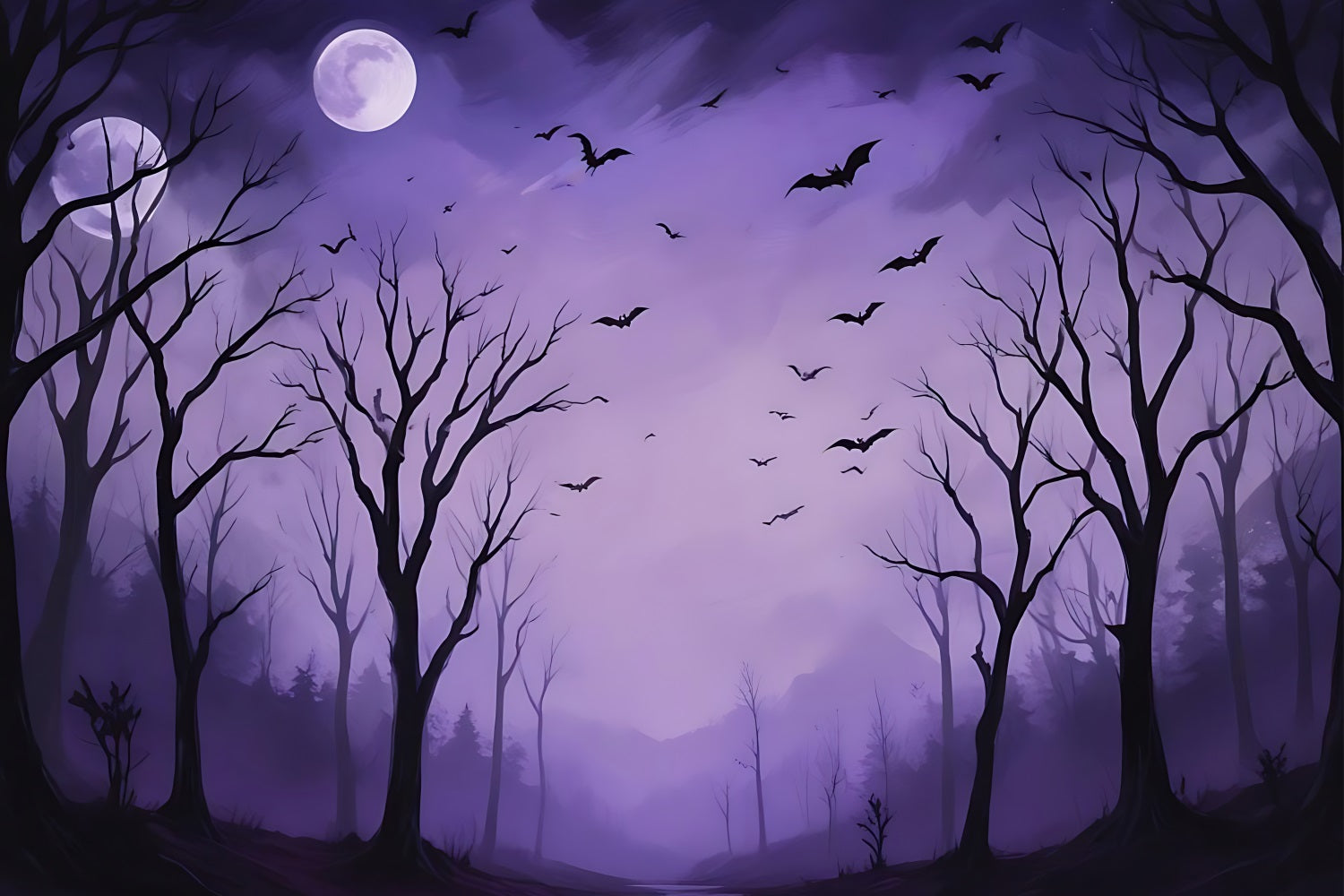 Halloween Backdrop Design Night Purple Haunted Forest Backdrop BRP10-217