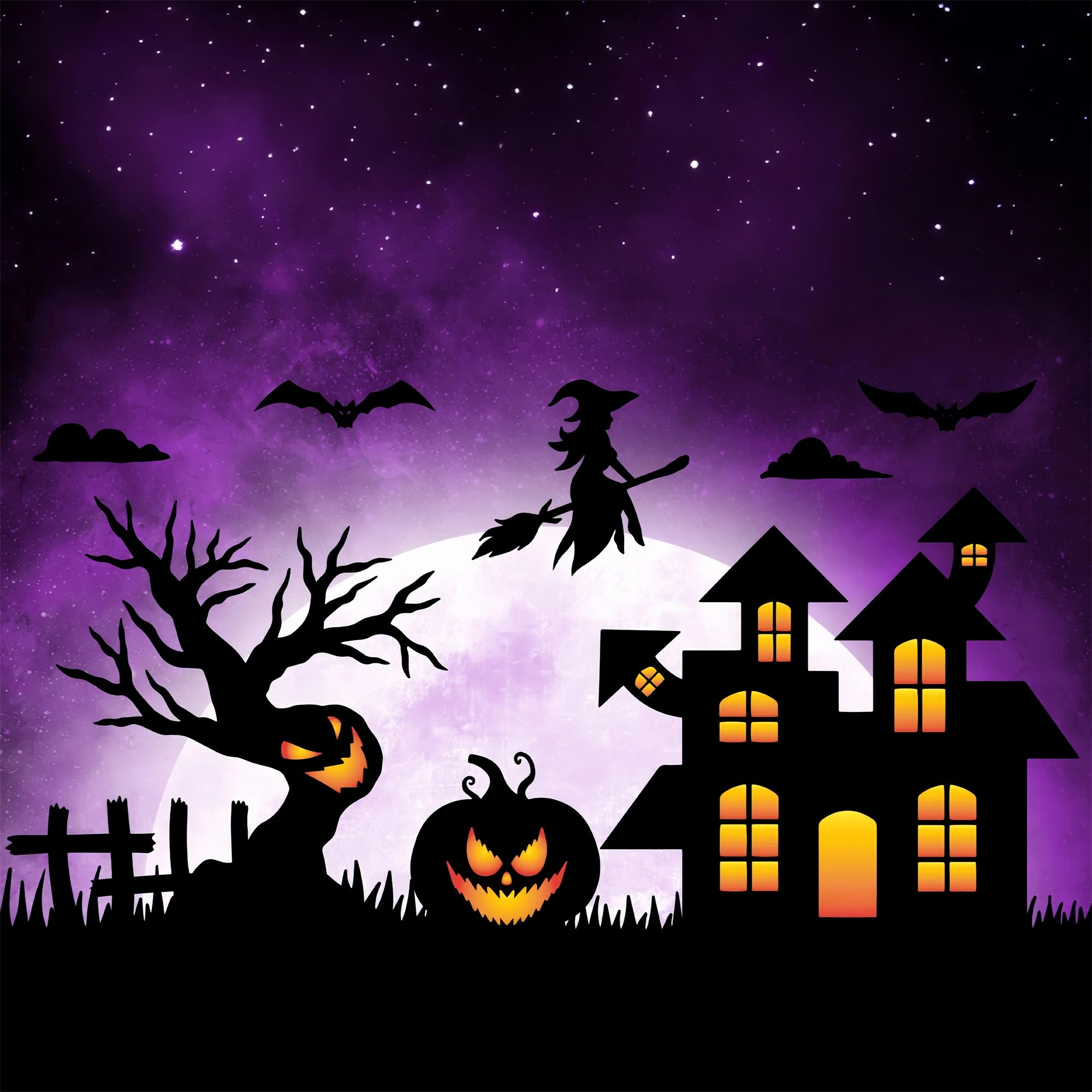 Halloween Witch Backdrop Broom Haunted Mansion Bats Backdrop BRP10-218