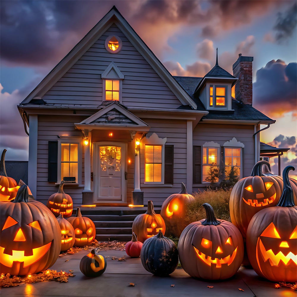 Halloween Picture Backdrops Twilight House Pumpkins Backdrop BRP10-220