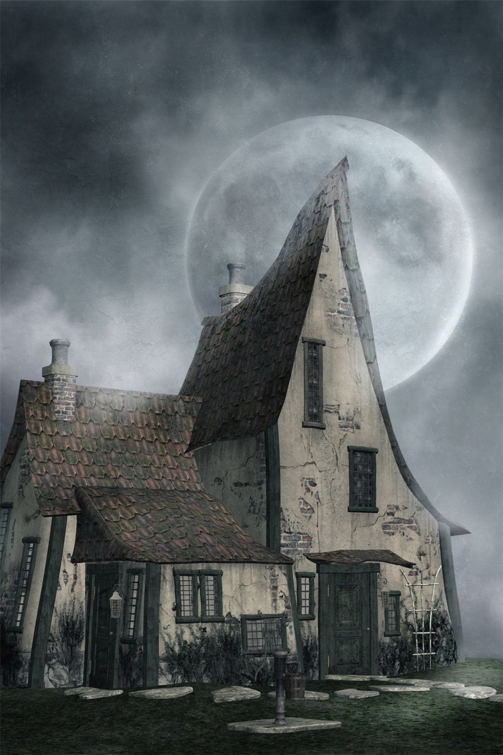 Backdrop For Halloween Haunted House Misty Moonlight Backdrop BRP10-221
