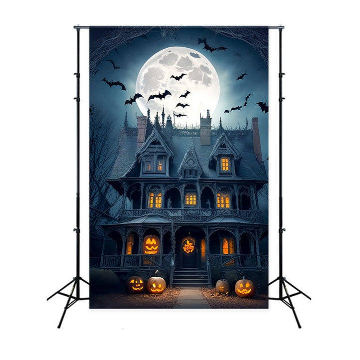 Halloween Backdrop Full Moon Gothic Mansion Bats Backdrop BRP10-222