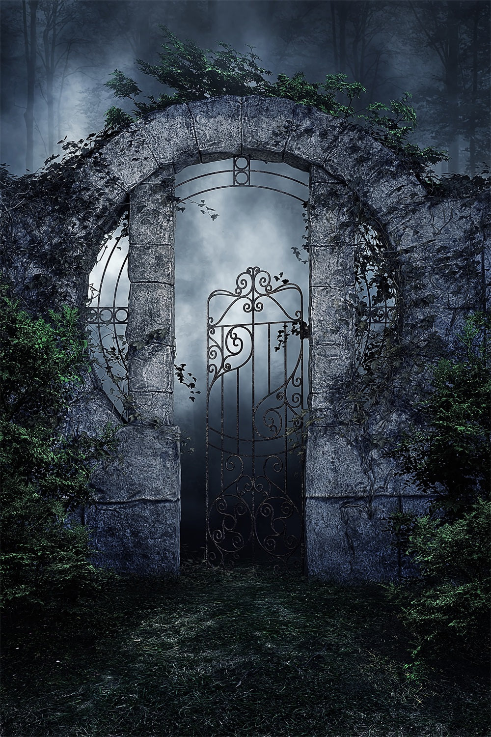 Photography Halloween Backdrop Spooky Iron Gate Vines Backdrop BRP10-223