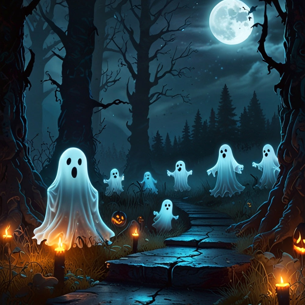 Photography Halloween Backdrops Spooky Ghosts Dark Forest Backdrop BRP10-228