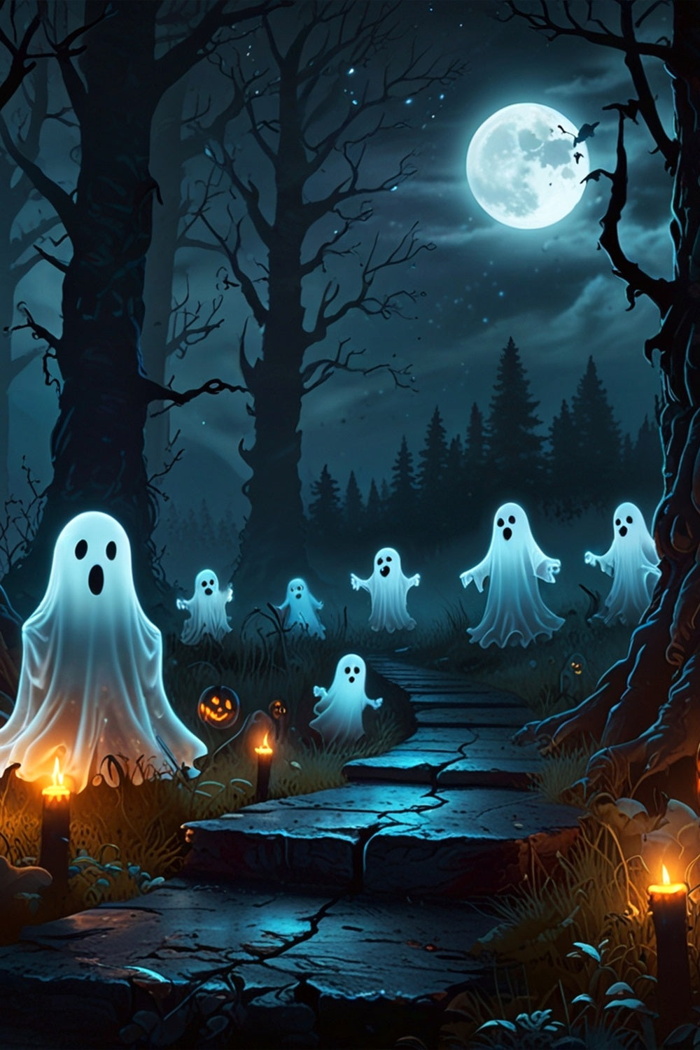 Photography Halloween Backdrops Spooky Ghosts Dark Forest Backdrop BRP10-228