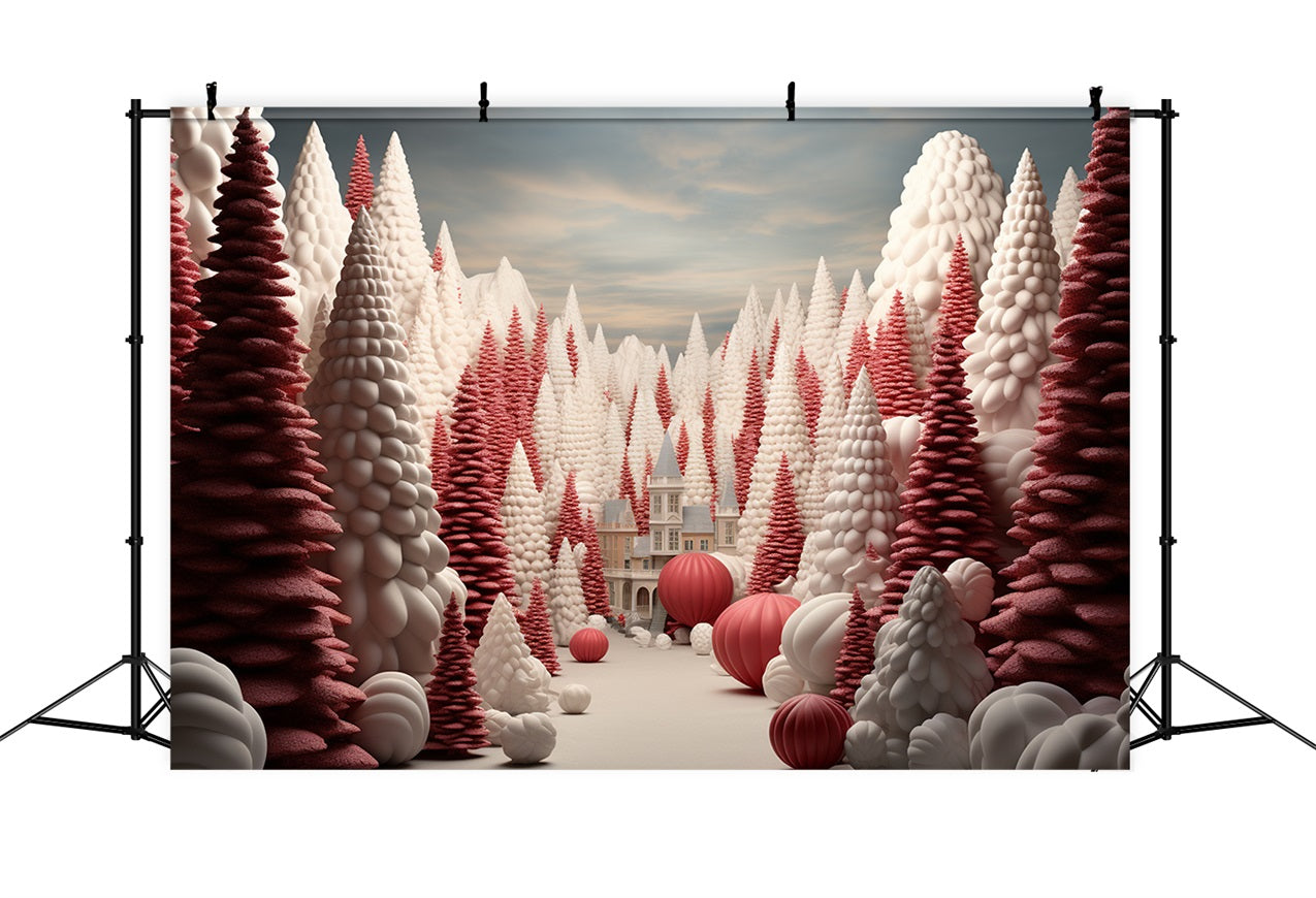 Winter Forest Pathway Red Christmas Trees Backdrop BRP10-25
