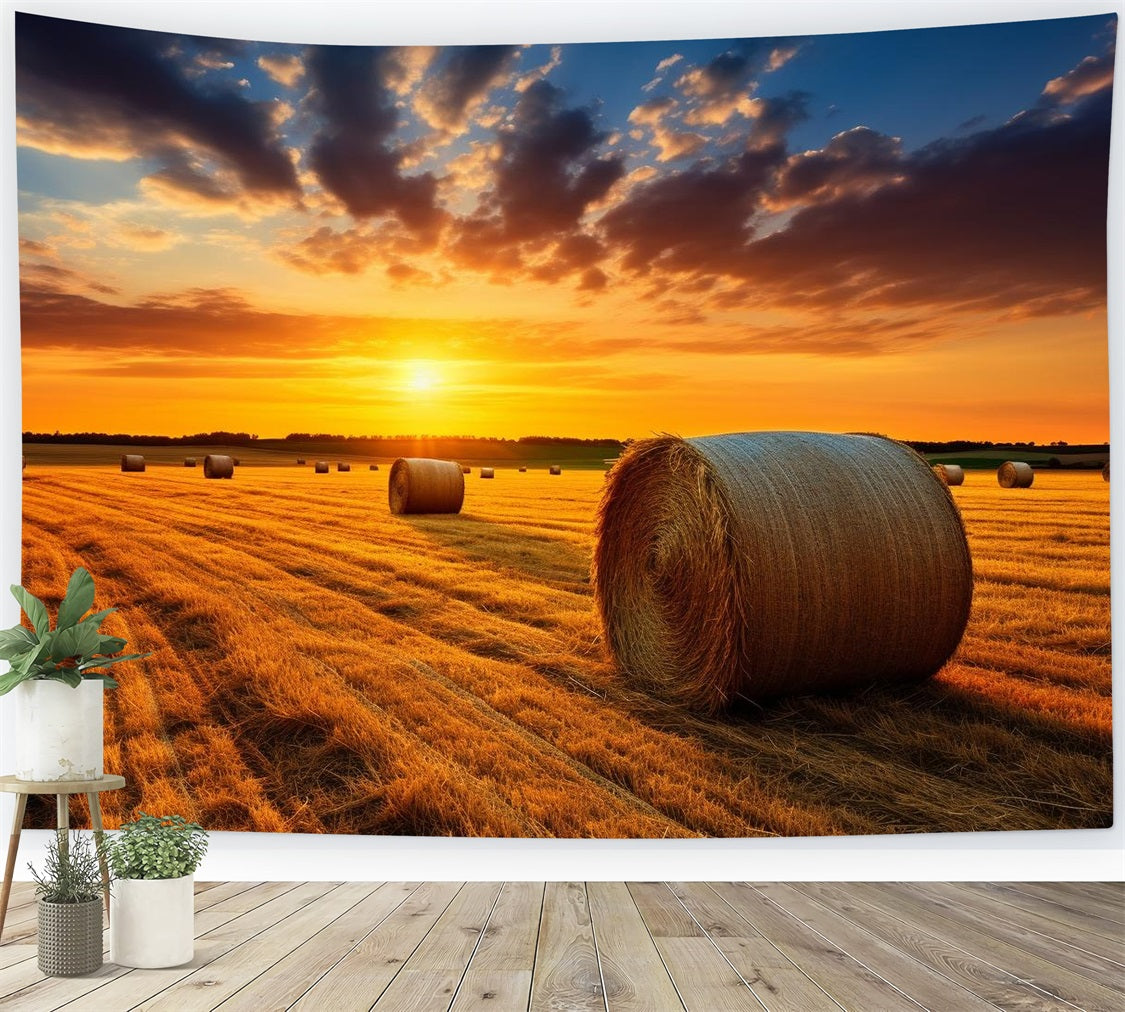 Fall Backdrop Sunset Harvest Hay Bales Backdrop BRP10-253