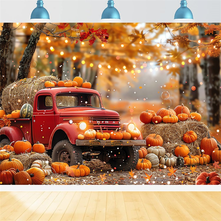 Fall Photography Backdrop Truck Pumpkins Hay Forest Backdrop BRP10-258