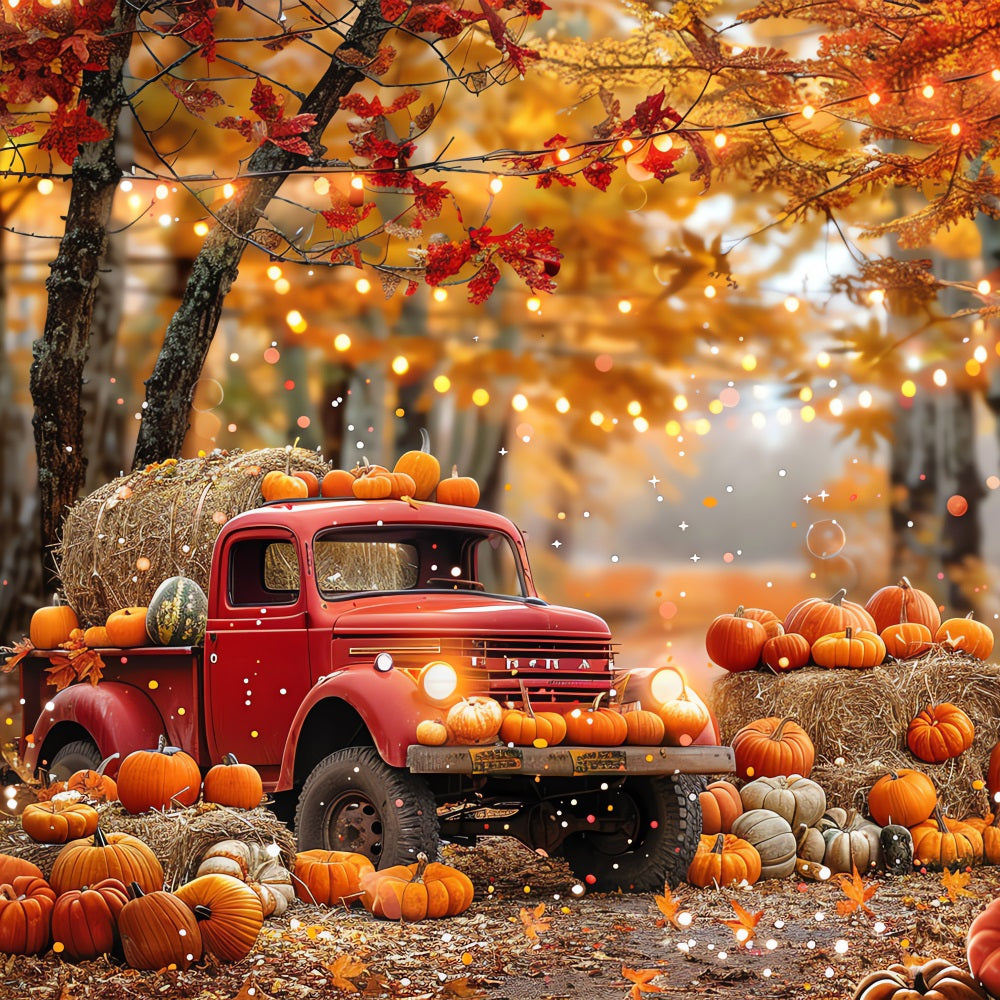Fall Photography Backdrop Truck Pumpkins Hay Forest Backdrop BRP10-258