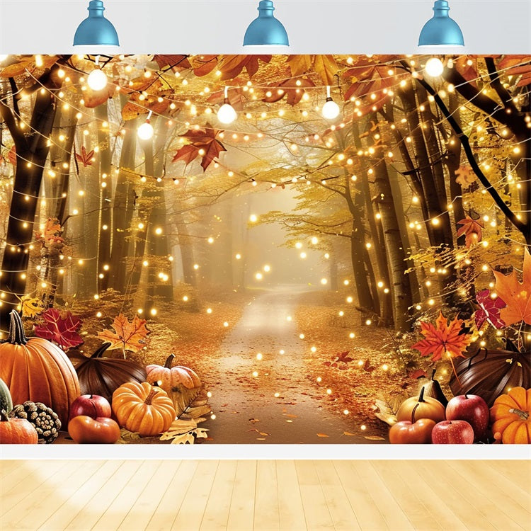 Autumn Forest Backdrop Pumpkins Leaves Lighted Backdrop BRP10-261