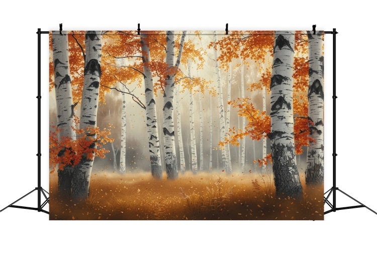 Autumn Photography Backdrop Morning Mist Birch Forest Backdrop BRP10-262