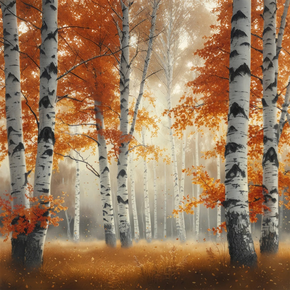 Autumn Photography Backdrop Morning Mist Birch Forest Backdrop BRP10-262