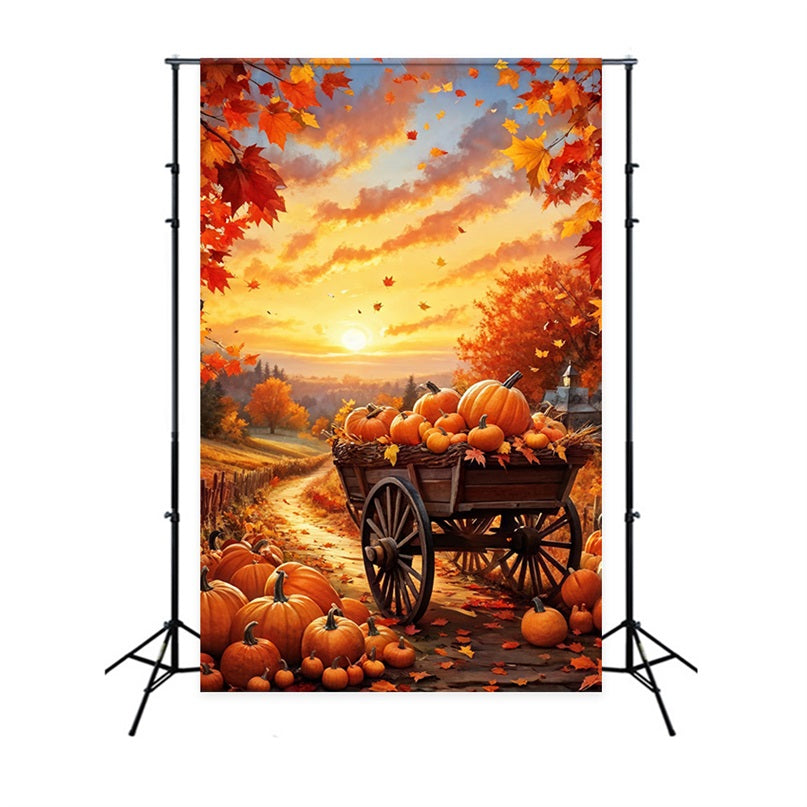 Fall Photography Backdrops Pumpkin Wagon Pathway Sunset Backdrop BRP10-264