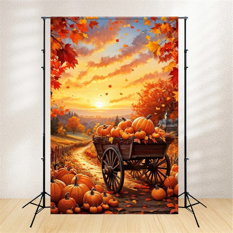 Fall Photography Backdrops Pumpkin Wagon Pathway Sunset Backdrop BRP10-264