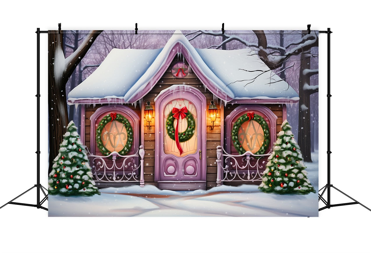 Winter Magical Purple Cottage Snow Backdrop BRP10-29