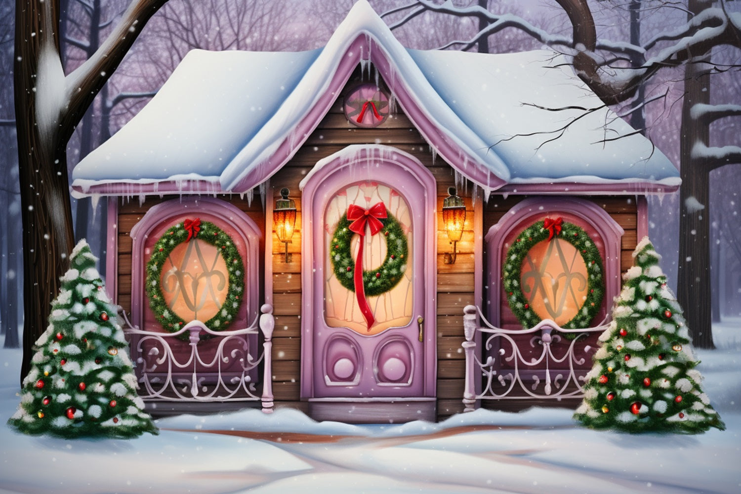 Winter Magical Purple Cottage Snow Backdrop BRP10-29