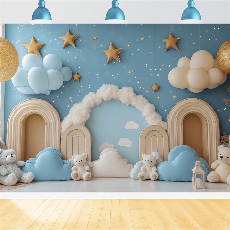 Birthday Photography Backdrops Clouds Stars Teddy Bear Backdrop BRP10-323