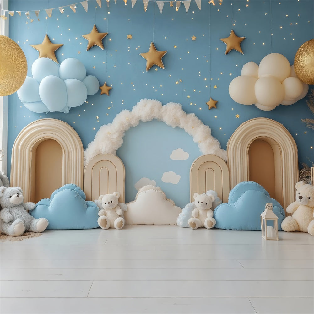 Birthday Photography Backdrops Clouds Stars Teddy Bear Backdrop BRP10-323