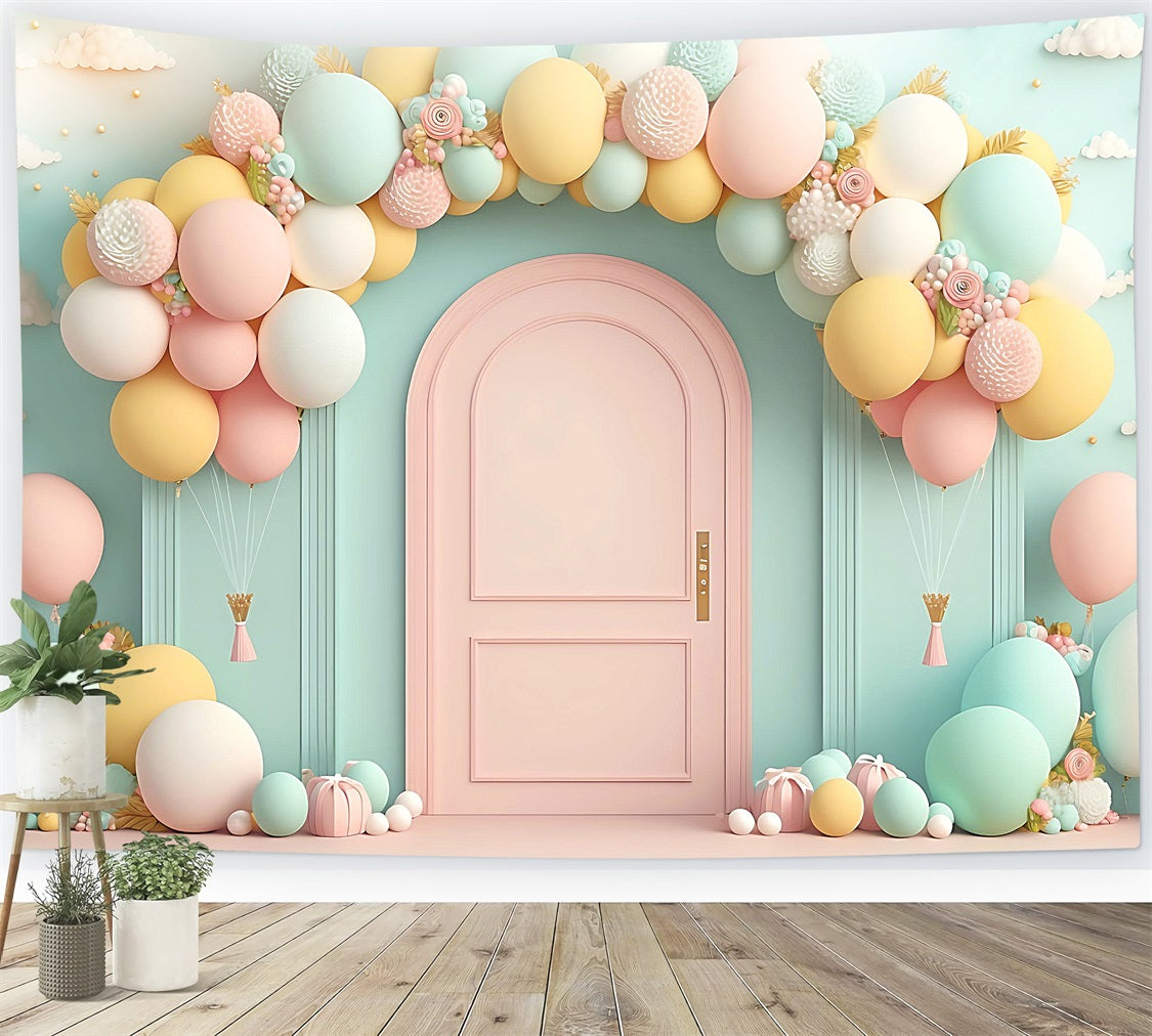 Happy Birthday Backdrops Balloon Arch Pink Door Backdrop BRP10-347