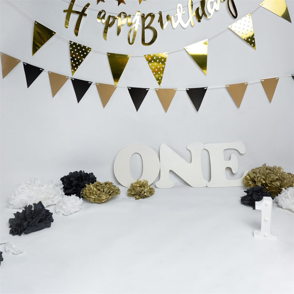 1st Birthday Backdrop Banners Black Gold Backdrop BRP10-372