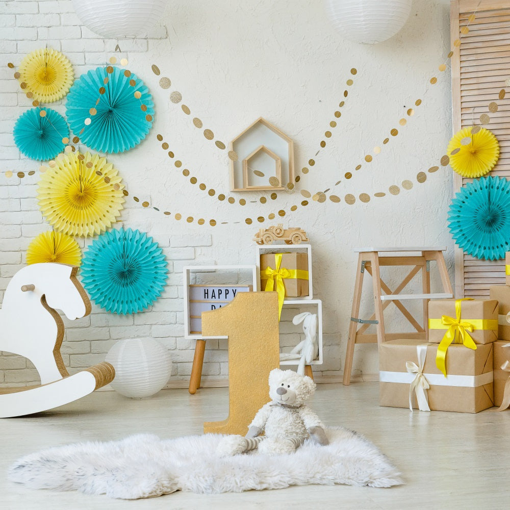 Happy 1st Birthday Background Rocking Horse Gifts Backdrop BRP10-386