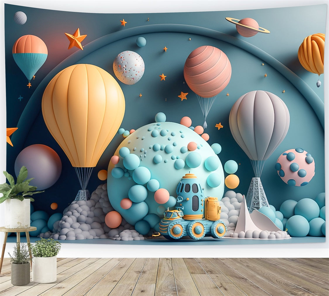 Birthday Backdrops Planet Hot Air Balloon Exploration Backdrop BRP10-393