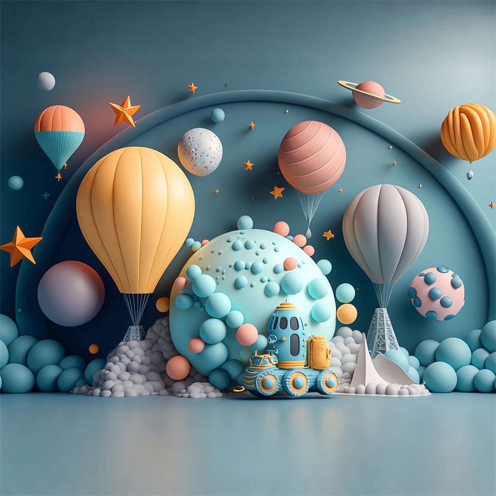Birthday Backdrops Planet Hot Air Balloon Exploration Backdrop BRP10-393