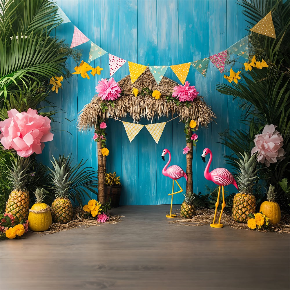 Birthday Backdrop Tiki Hut Flamingos Backdrop BRP10-399