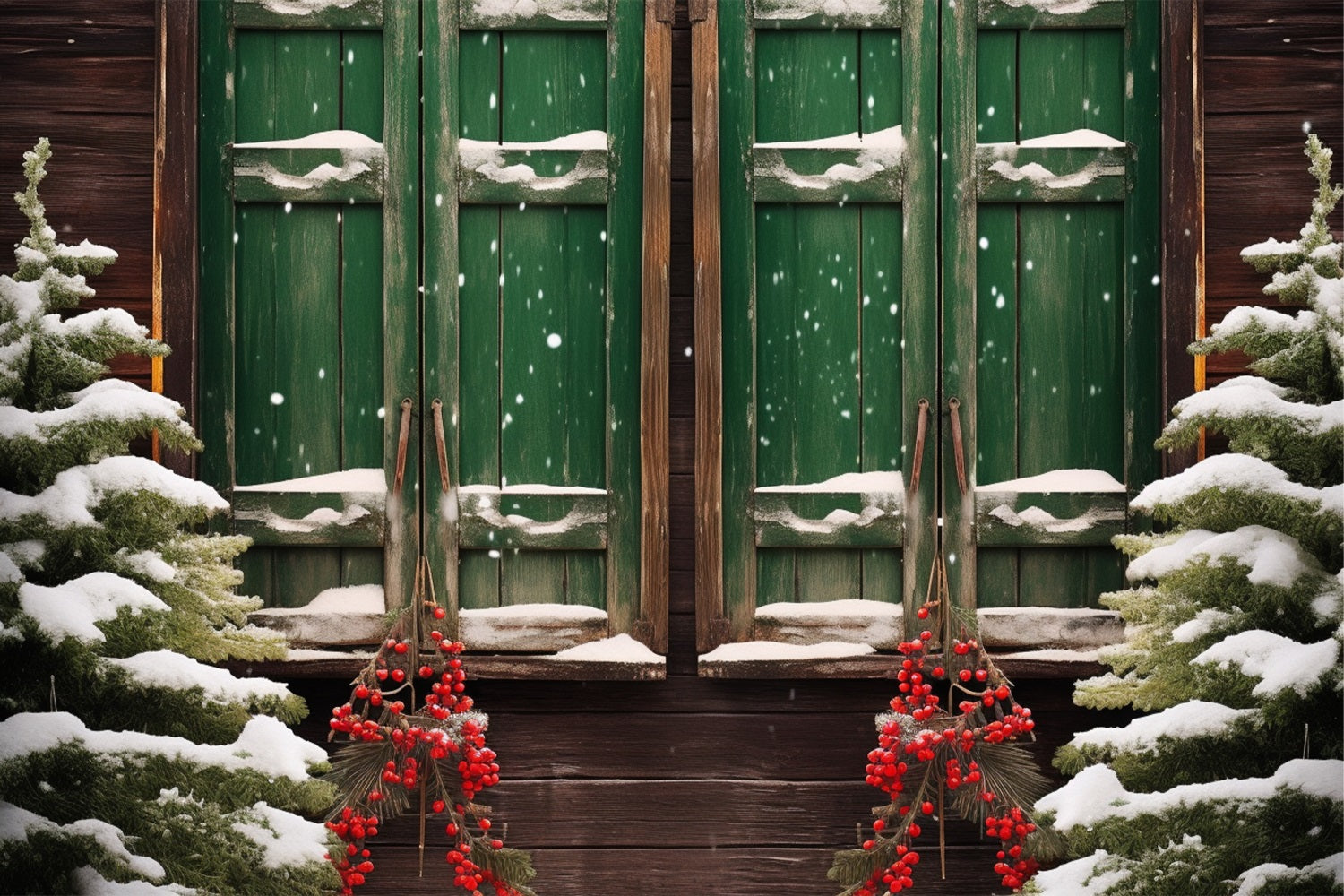 Winter Snowy Scene Wooden Window Backdrop BRP10-43