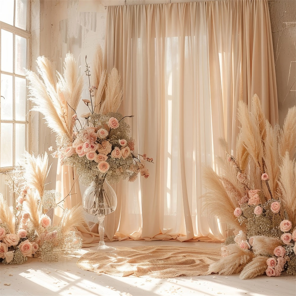 Soft Boho Floral Scene Drapes Backdrop BRP10-68