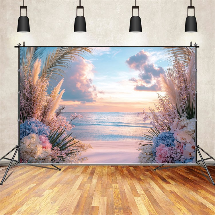 Dreamy Boho Beach Sunset Flowers Backdrop BRP10-73